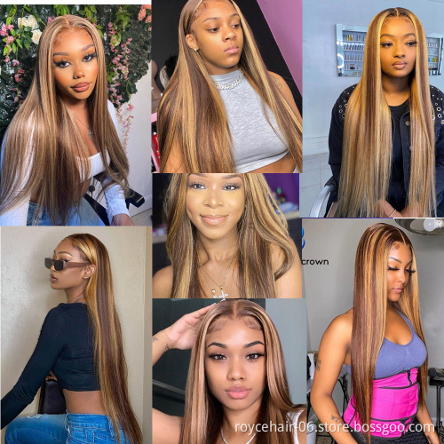 Amanda Glueless HD Swiss Transparent Ombre Piano Highlight Honey Brown Color 13x4 Lace Frontal Curly Brazilian Human Hair Wig